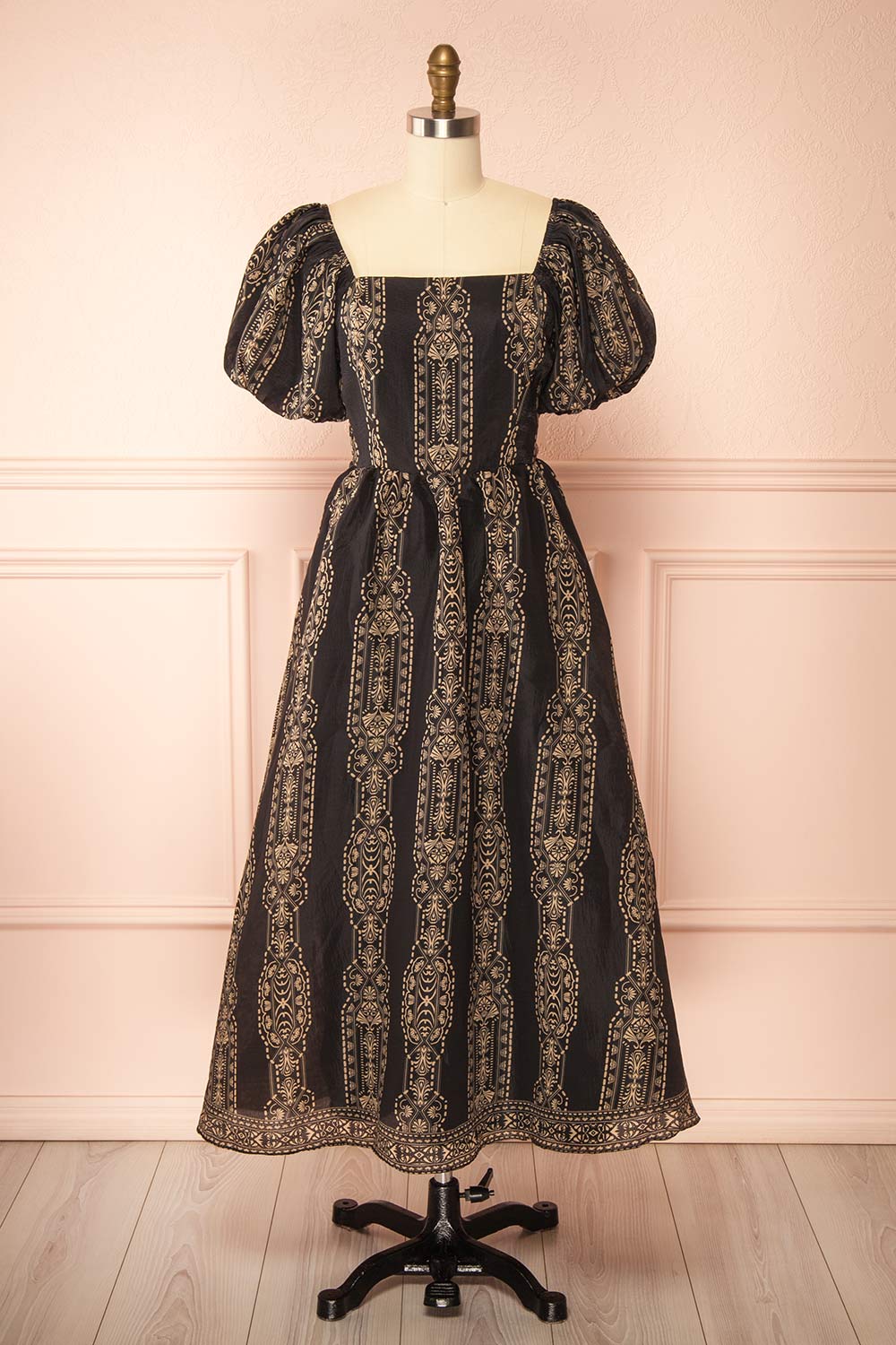 Marcie Midi Dress with Puffs Sleeves | Boutique 1861 front view