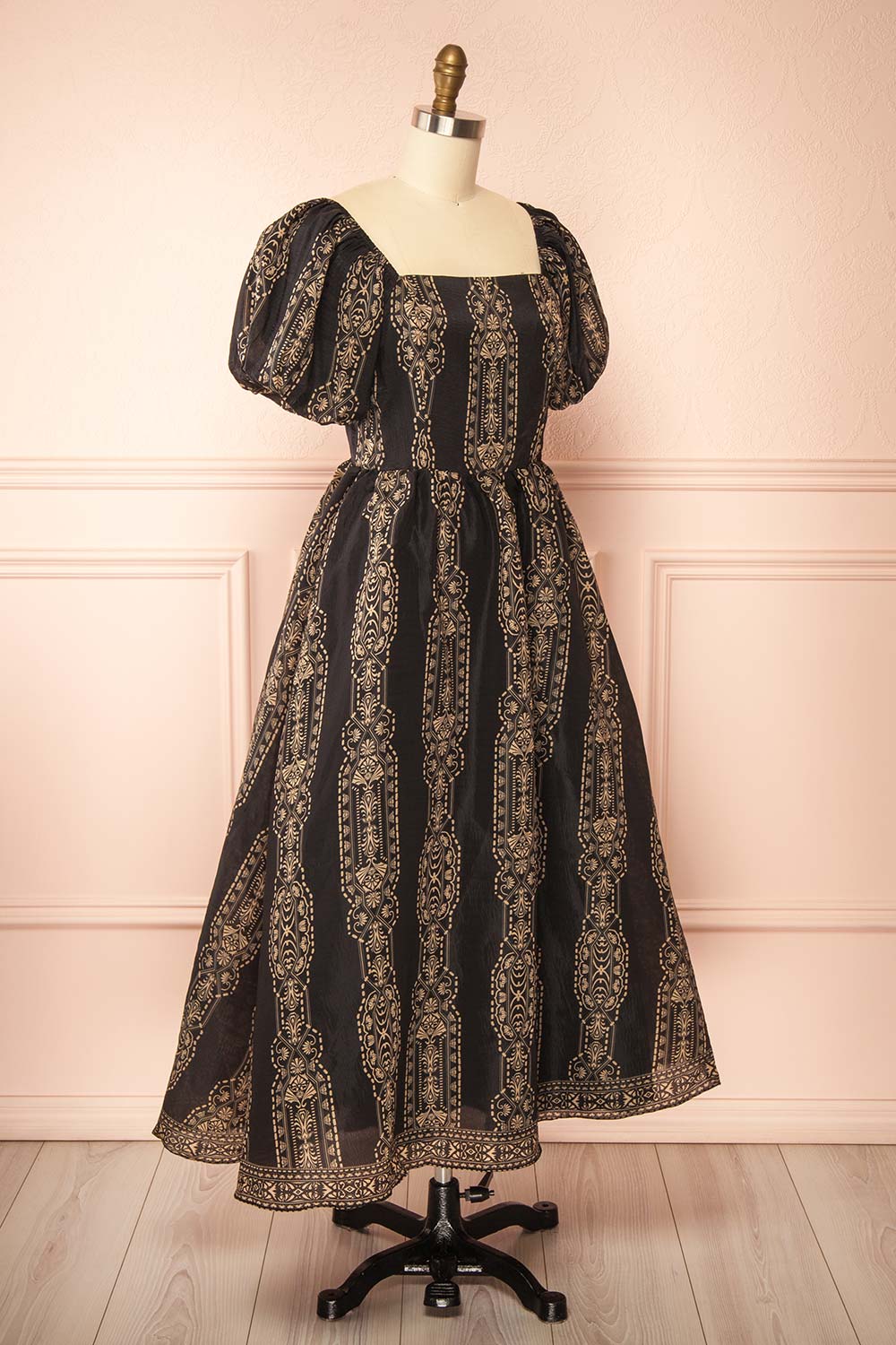 Marcie Midi Dress with Puffs Sleeves | Boutique 1861 side view