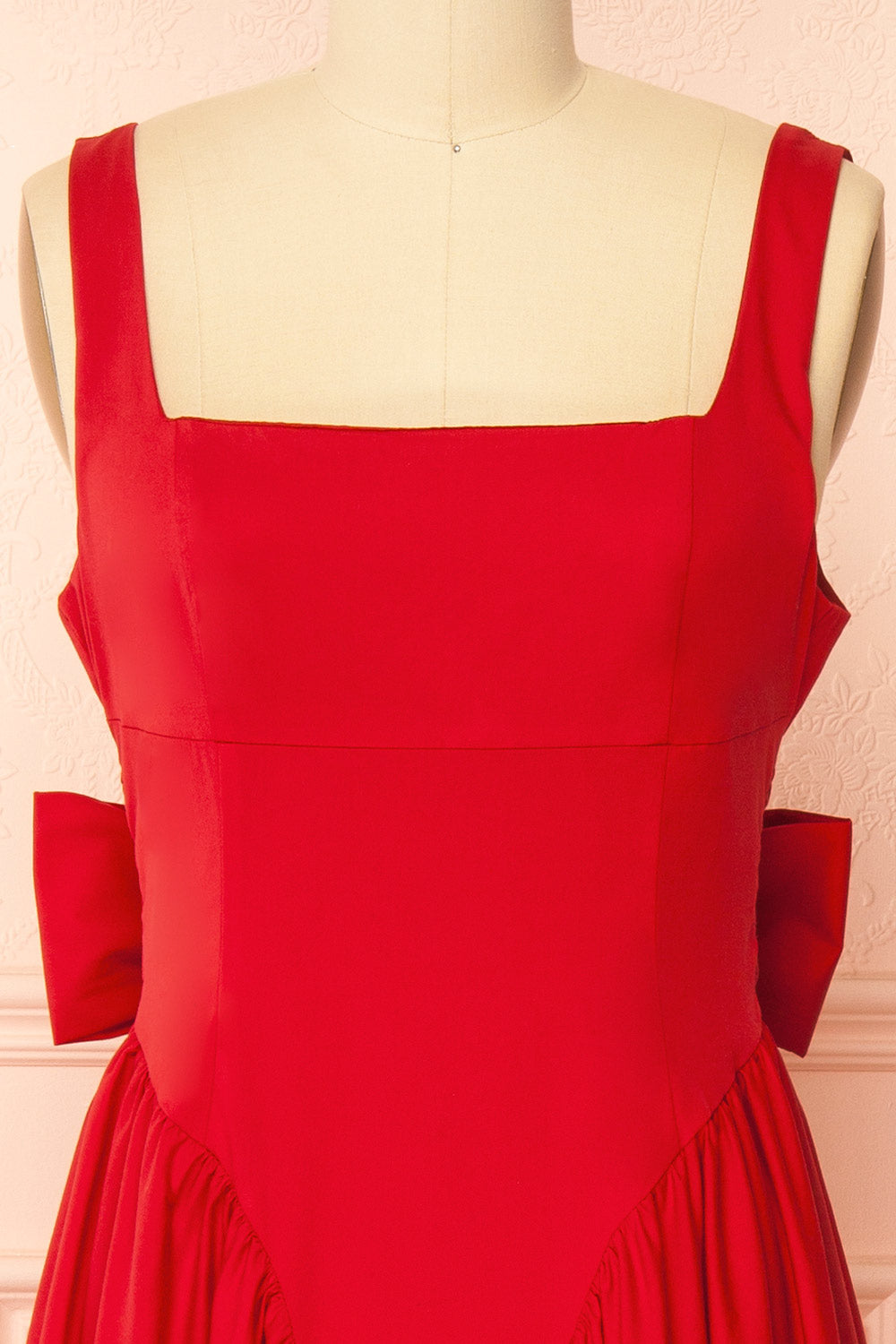 Mariah A-Line Midi Red Dress with Ribbons at Back | Boutique 1861 front