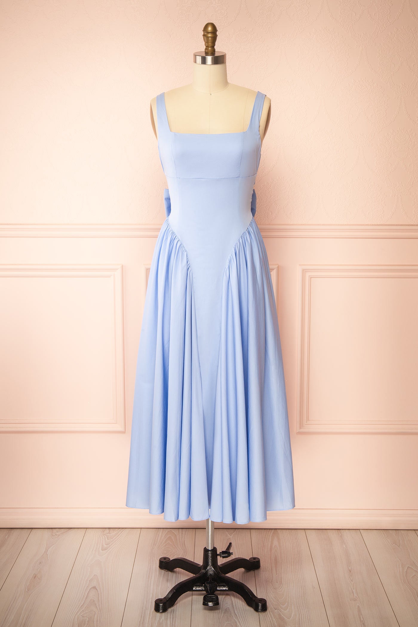 Mariah Blue | A-Line Midi Dress with Ribbons at Back
