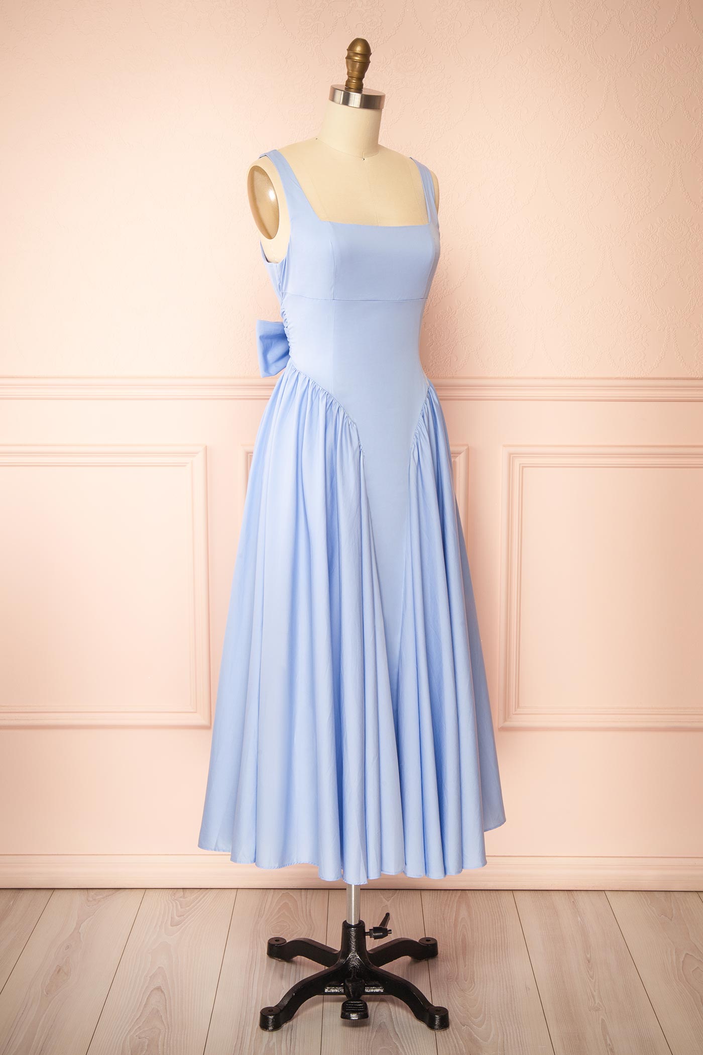 Mariah Blue | A-Line Midi Dress with Ribbons at Back