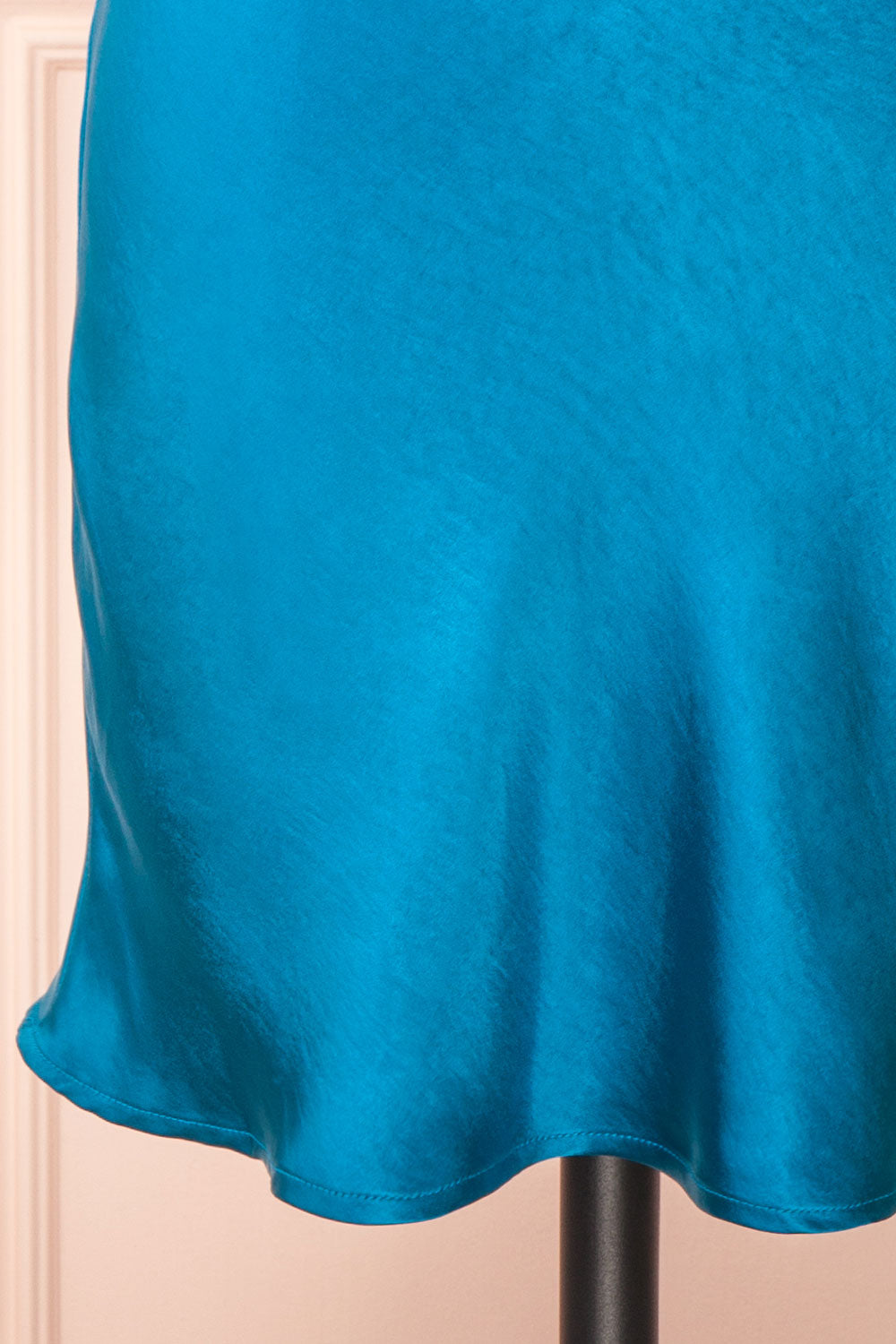 Mariam Short Blue Satin Dress w/ Open Back | Boutique 1861  bottom