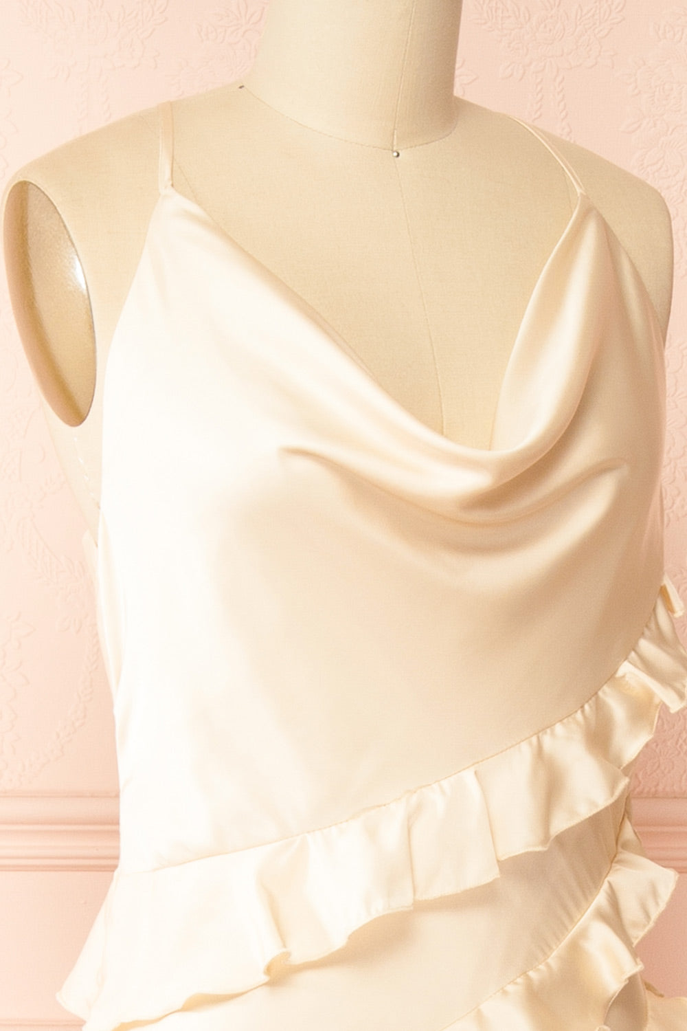 Marieme Beige Satin Dress with Ruffles | Boutique 1861 side