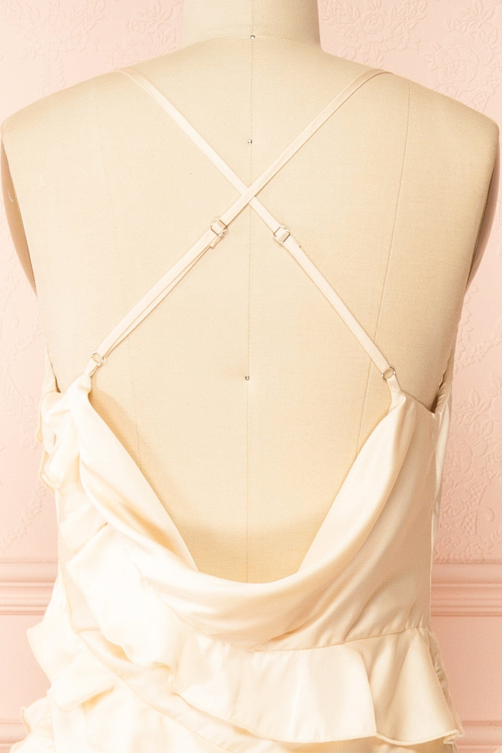 Marieme Beige Satin Dress with Ruffles | Boutique 1861 back