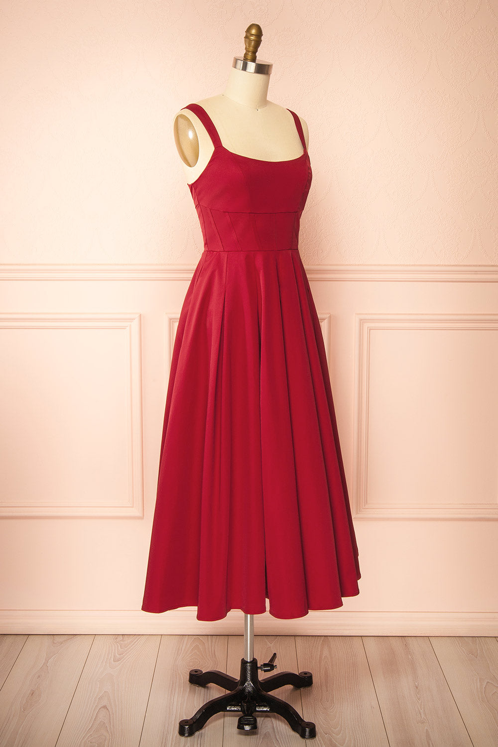 Marijade Midi Red Dress with Pockets | Boutique 1861 side view