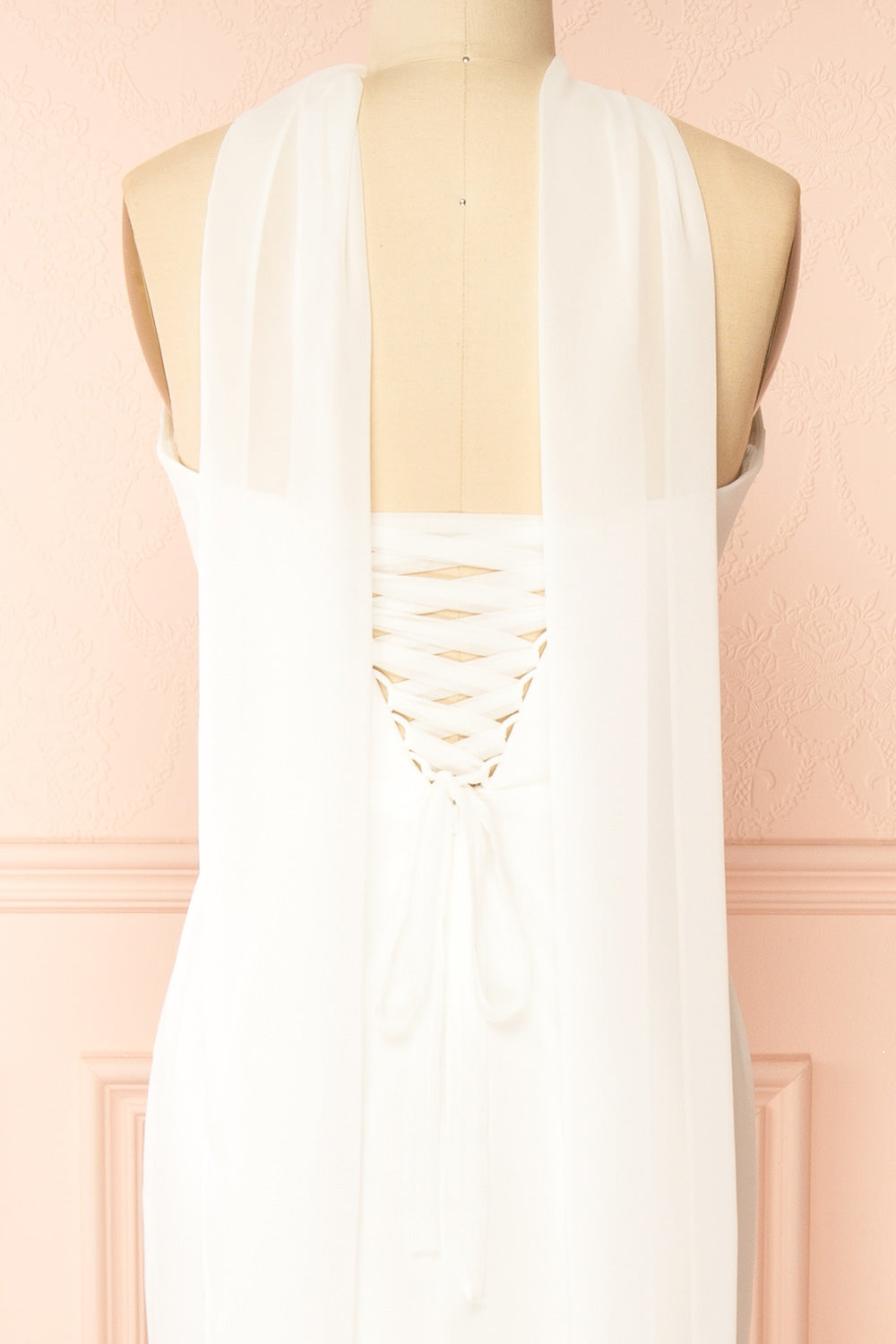 Marilia Bridal Mermaid Draped Chiffon Dress with Scarf | Boutique 1861 back scarf
