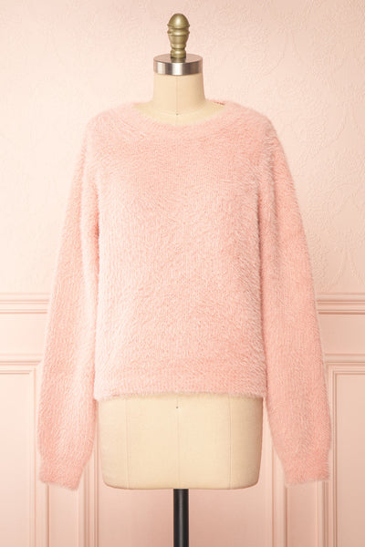 Marilla Pink Fuzzy Knit Sweater | Boutique 1861 front view
