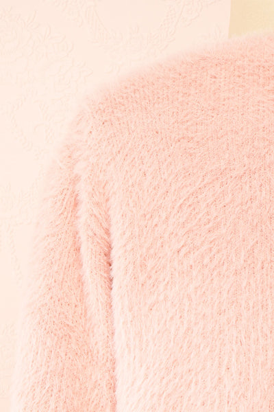 Marilla Pink Fuzzy Knit Sweater | Boutique 1861 back close-up