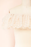 Marinel Beige Ribbed Bodysuit w/ Dotted Tulle | Boutique 1861 front close-up