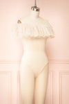Marinel Beige Ribbed Bodysuit w/ Dotted Tulle | Boutique 1861 side view