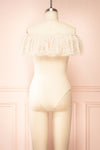 Marinel Beige Ribbed Bodysuit w/ Dotted Tulle | Boutique 1861 back view