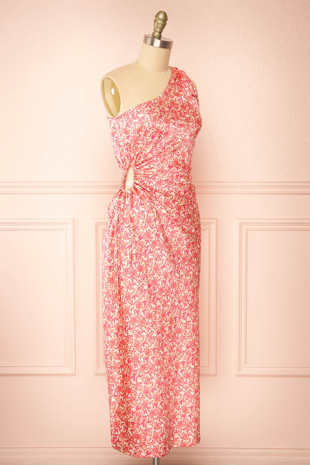 Marion One-Shoulder Floral Satin Midi Dress | Boutique 1861 side view