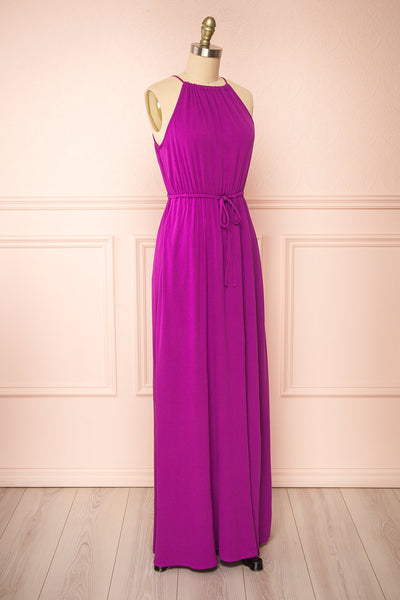 Mariposa Purple Chiffon Maxi Halter Dress | Boutique 1861  side view