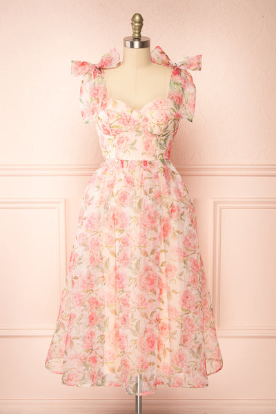 Marisole Bustier Floral Midi Dress w/ Bow Straps | Boutique 1861 front view