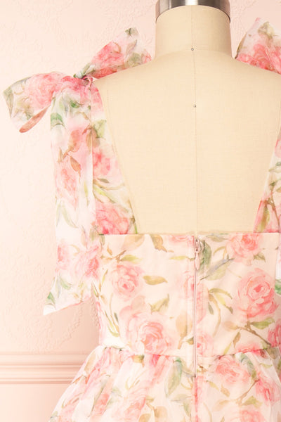 Marisole Bustier Floral Midi Dress w/ Bow Straps | Boutique 1861 back close-up