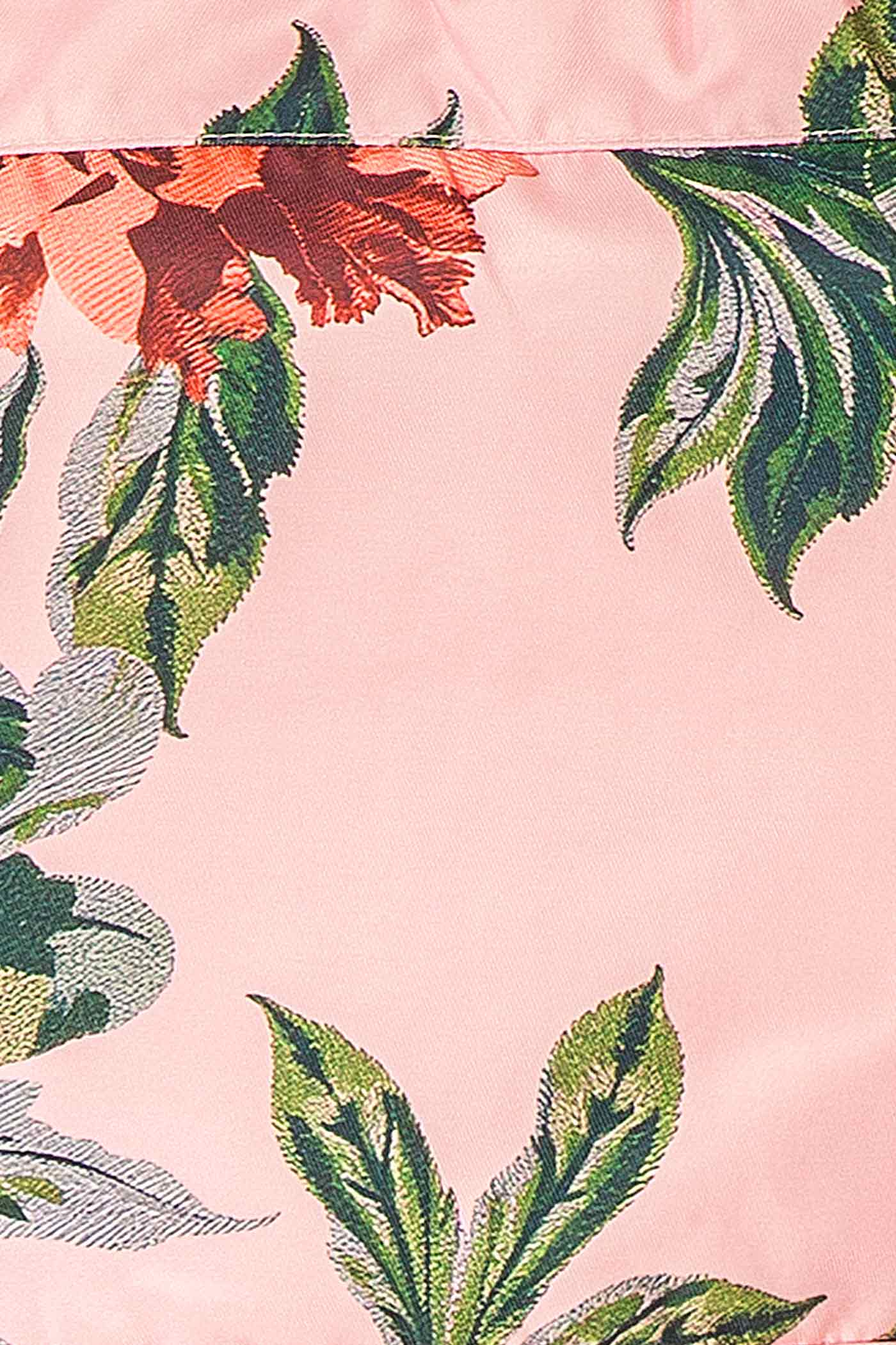 Marlee | Pink Strapless Floral Print Dress with Lace-Up Back
