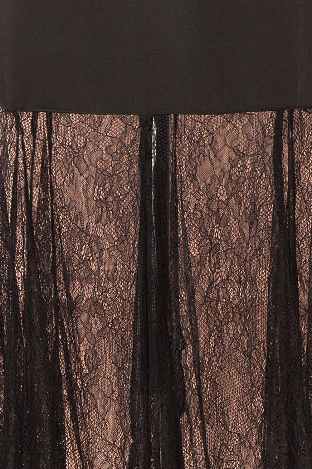 Marlie Black Satin Midi Dress with Lace | Boutique 1861 fabric 