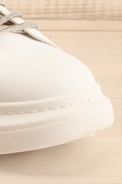 Marona White Lace-Up Sneakers w/ Crystals | La petite garçonne front close-up