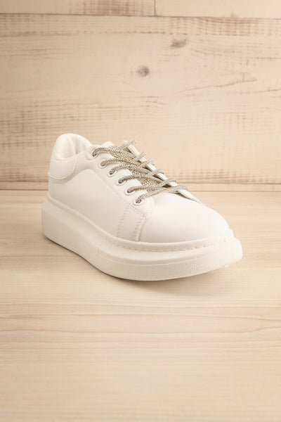 Marona White Lace-Up Sneakers w/ Crystals | La petite garçonne front view
