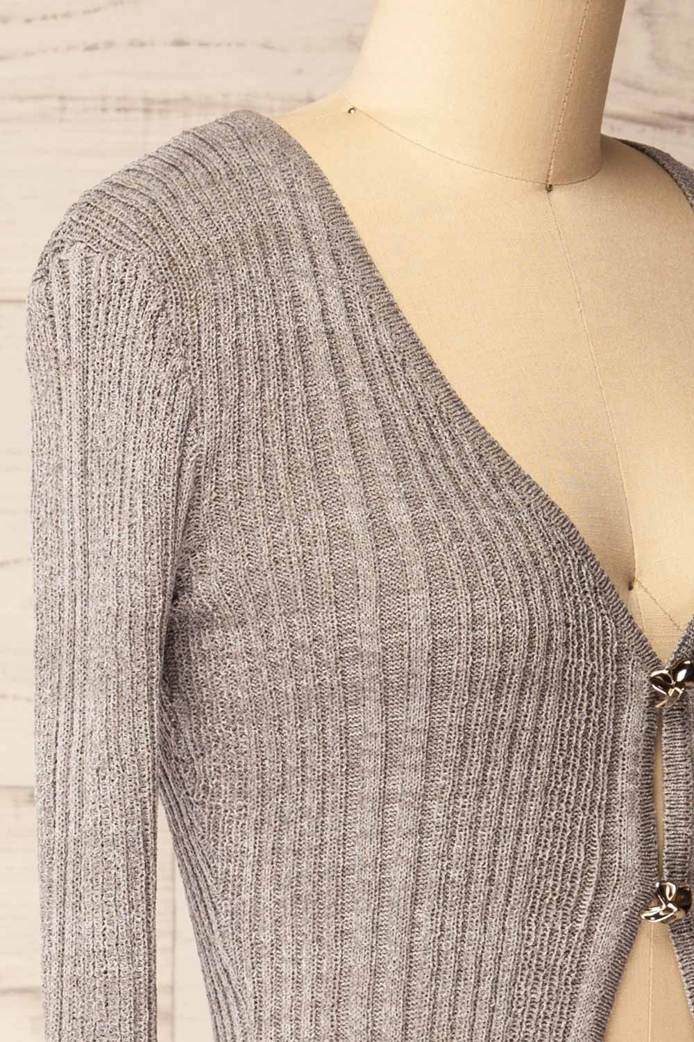 side of sewing mannequin wearing Marrit Ribbed Grey Top with Plunging Neckline from La petite garçonne