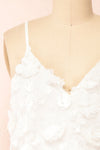 Marssia Short White Dress w/ Floral Appliqué | Boudoir 1861 front close-up