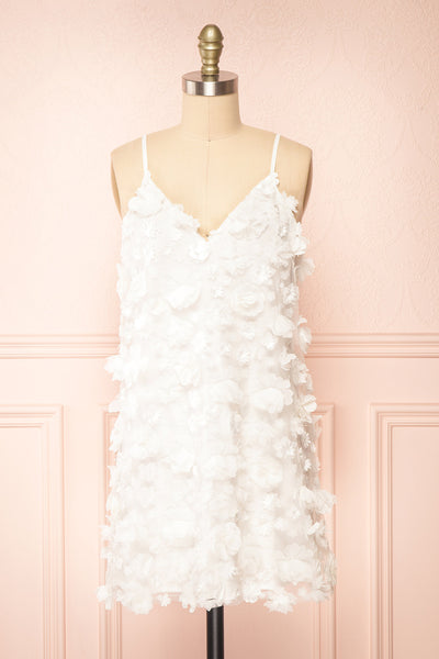 Marssia Short White Dress w/ Floral Appliqué | Boudoir 1861 front view