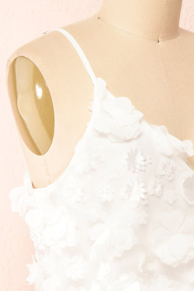 Marssia Short White Dress w/ Floral Appliqué | Boudoir 1861 side close-up