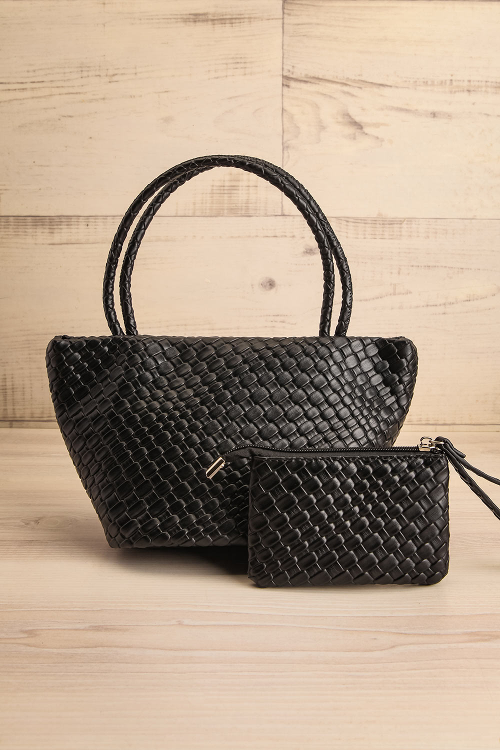 Marsy Black Woven Embossed Handbag | La petite garçonne front 