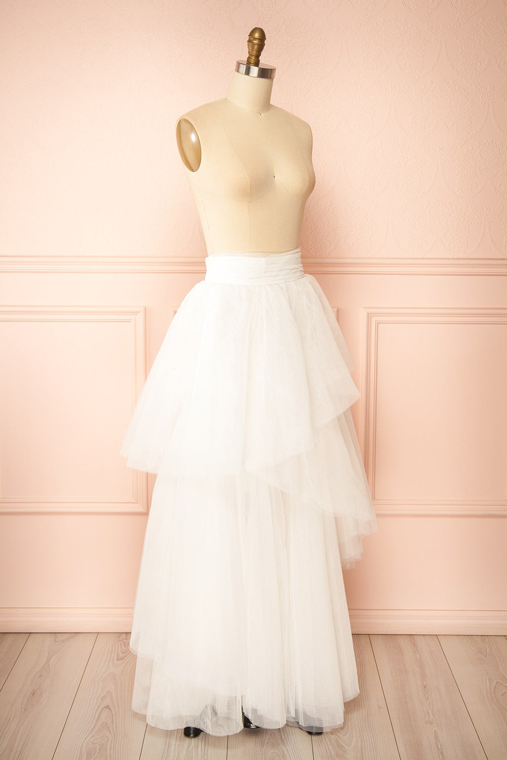 Masako Maxi White Tulle Layered Skirt | Boudoir 1861 side view