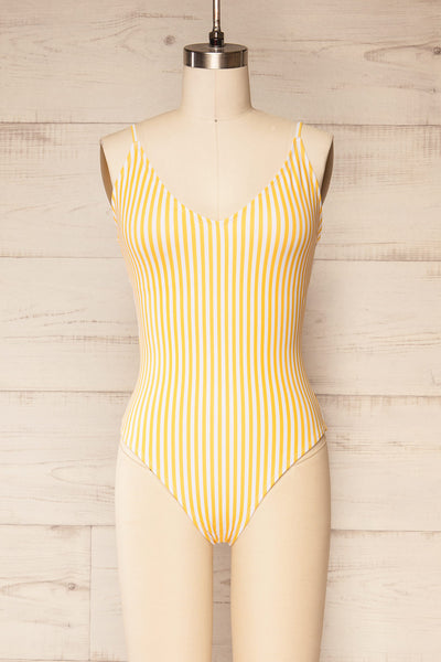 Maseru Yellow Striped One-Piece Swimsuit | La petite garçonne front view