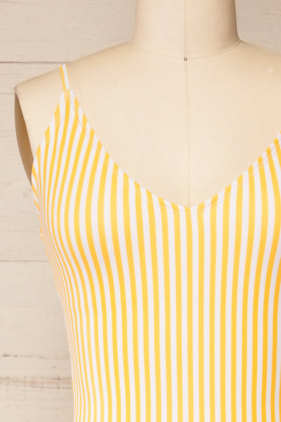 Maseru Yellow Striped One-Piece Swimsuit | La petite garçonne front close-up