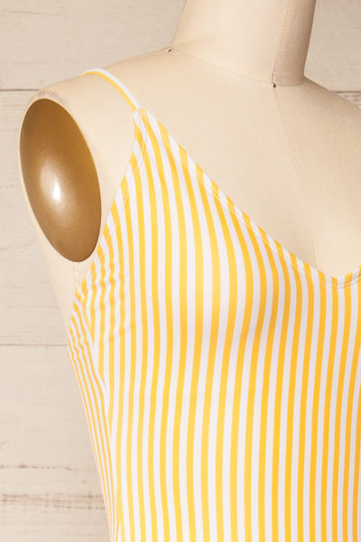 Maseru Yellow Striped One-Piece Swimsuit | La petite garçonne side close-up