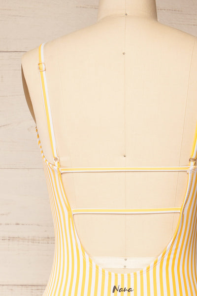 Maseru Yellow Striped One-Piece Swimsuit | La petite garçonne back close-up