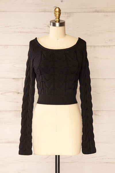 Masham Cropped Black Cable Knit Sweater | La petite garçonne front view