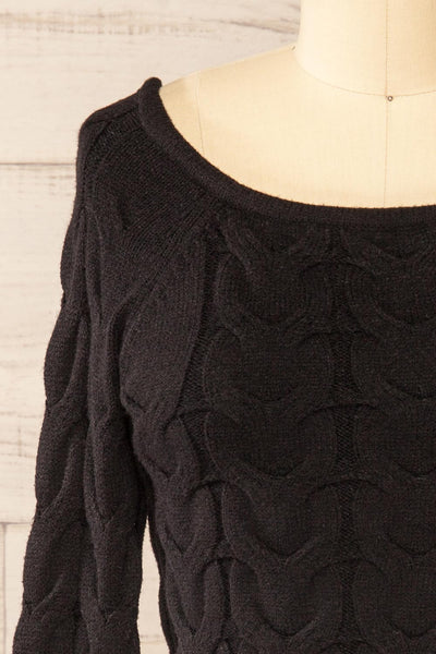 Masham Cropped Black Cable Knit Sweater | La petite garçonne front close-up