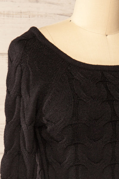 Masham Cropped Black Cable Knit Sweater | La petite garçonne side close-up