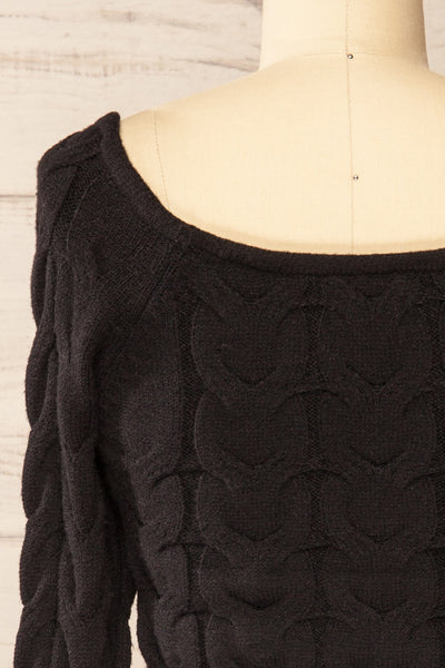Masham Cropped Black Cable Knit Sweater | La petite garçonne back close-up