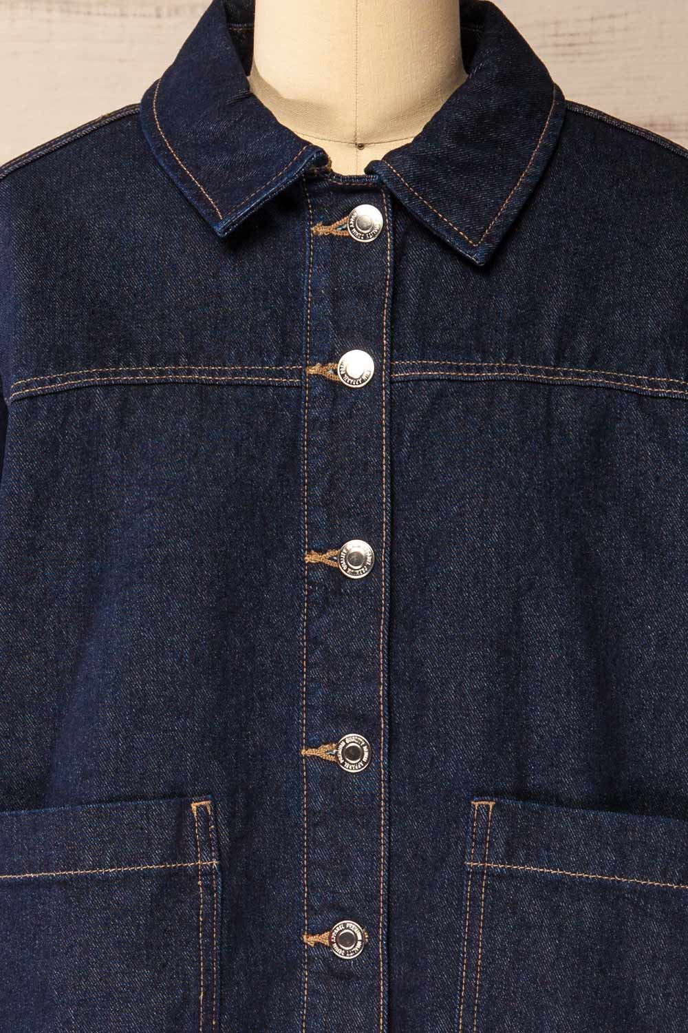 Matera Dark Wash Denim Button-Up Jacket with Pockets | La petite garçonne front