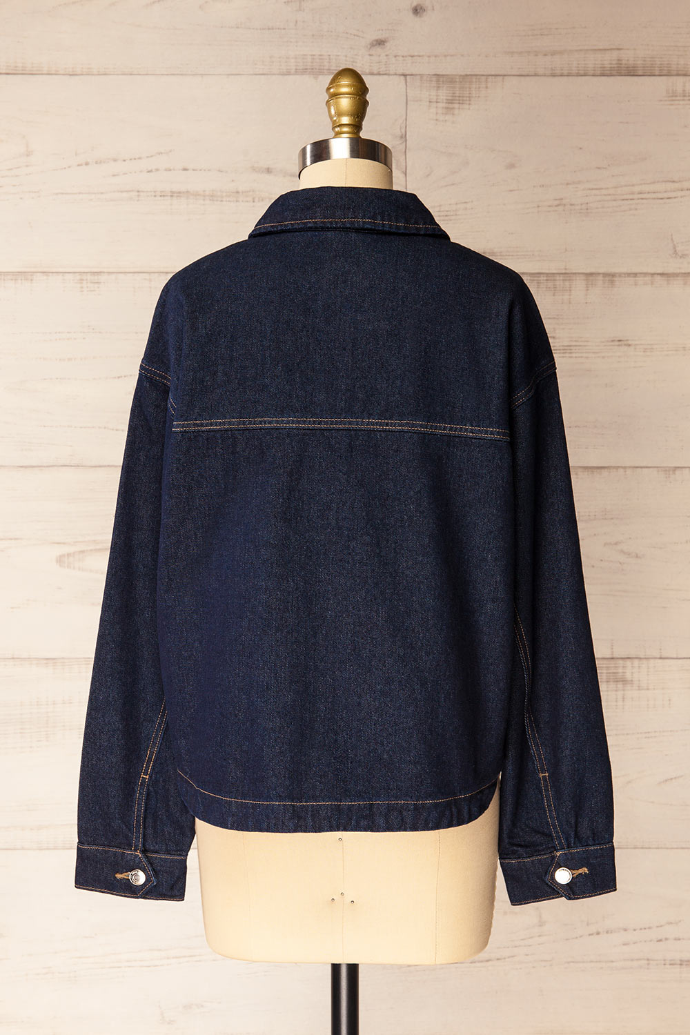 Matera Dark Wash Denim Button-Up Jacket with Pockets | La petite garçonne back view