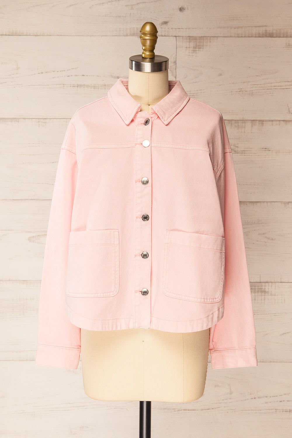 Matera Pink Denim Button-Up Jacket with Pockets | La petite garçonne front view