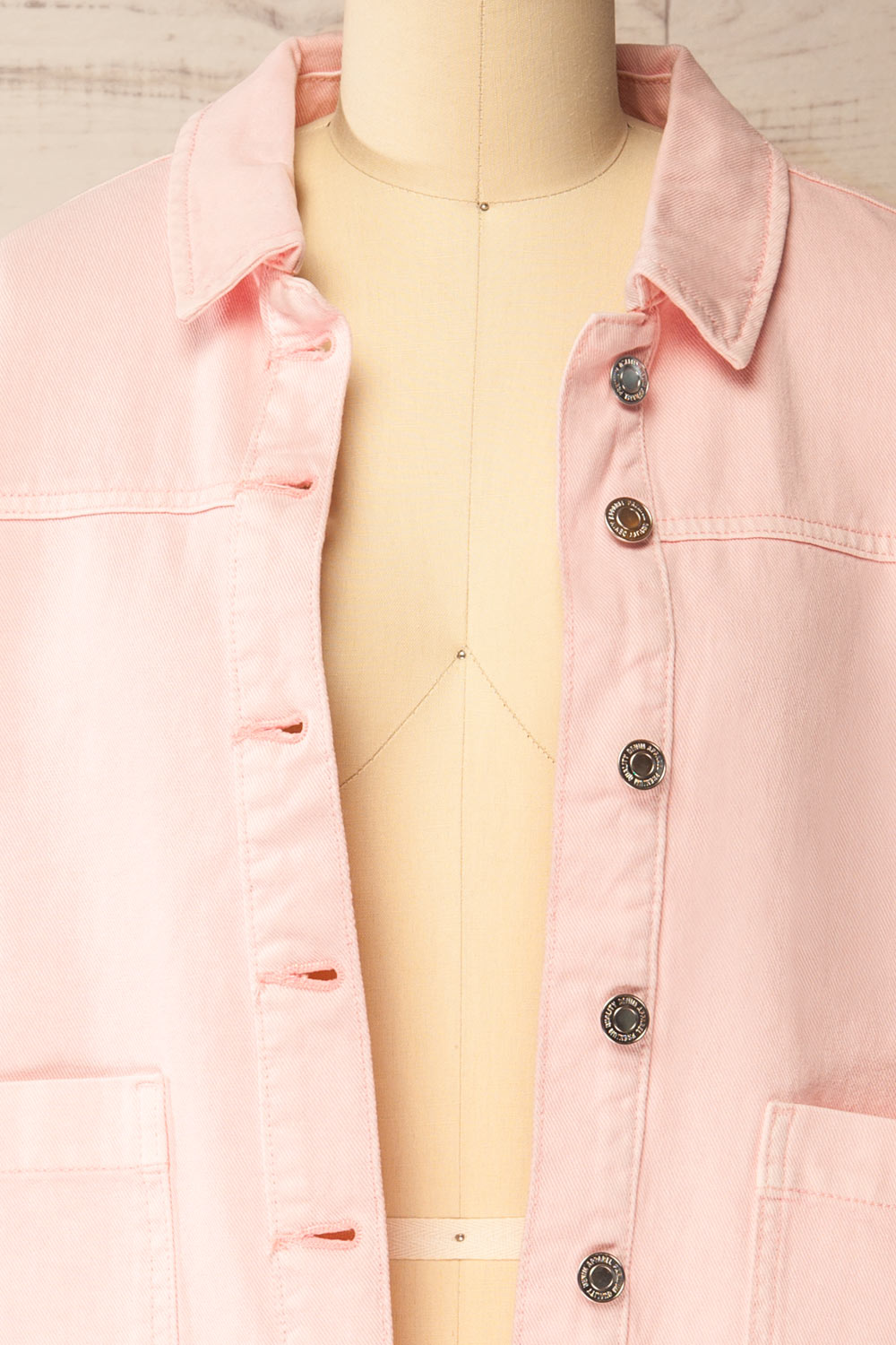Matera Pink Denim Button-Up Jacket with Pockets | La petite garçonne open