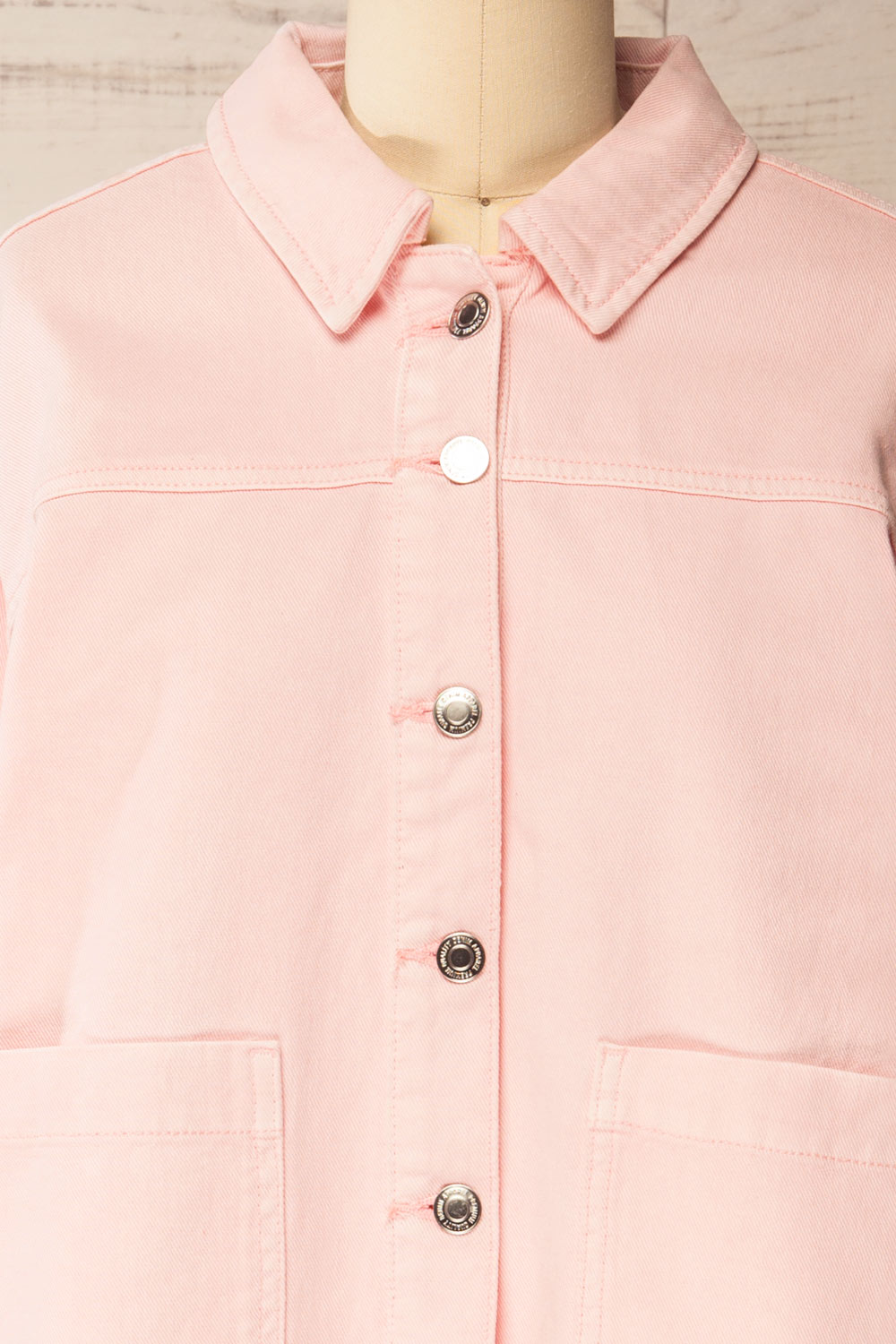 Matera Pink Denim Button-Up Jacket with Pockets | La petite garçonne front