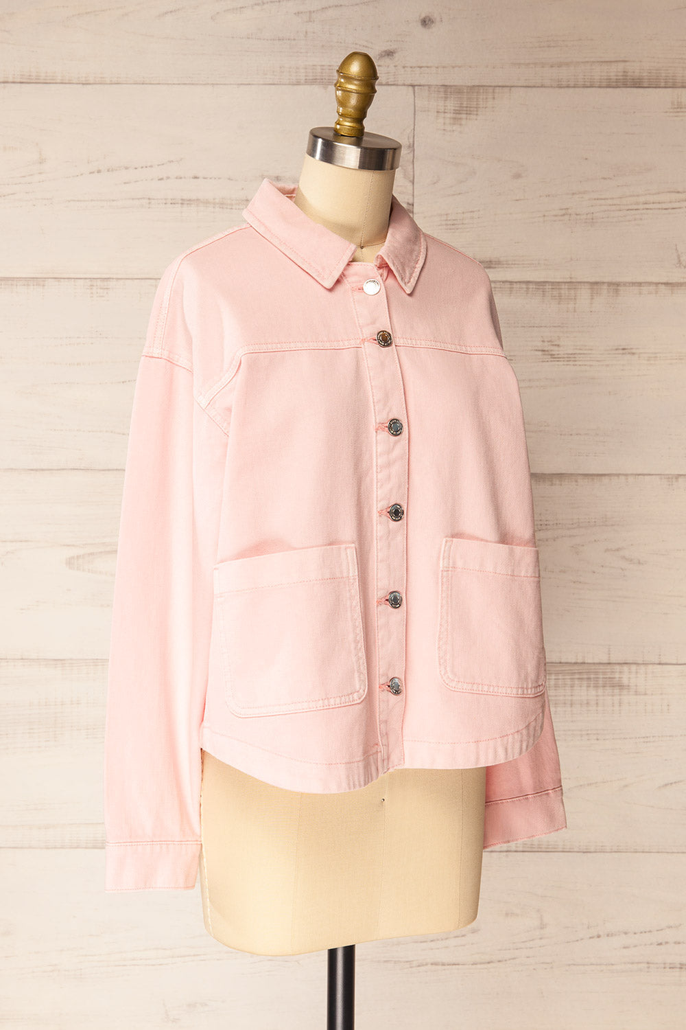 Matera Pink Denim Button-Up Jacket with Pockets | La petite garçonne side view 