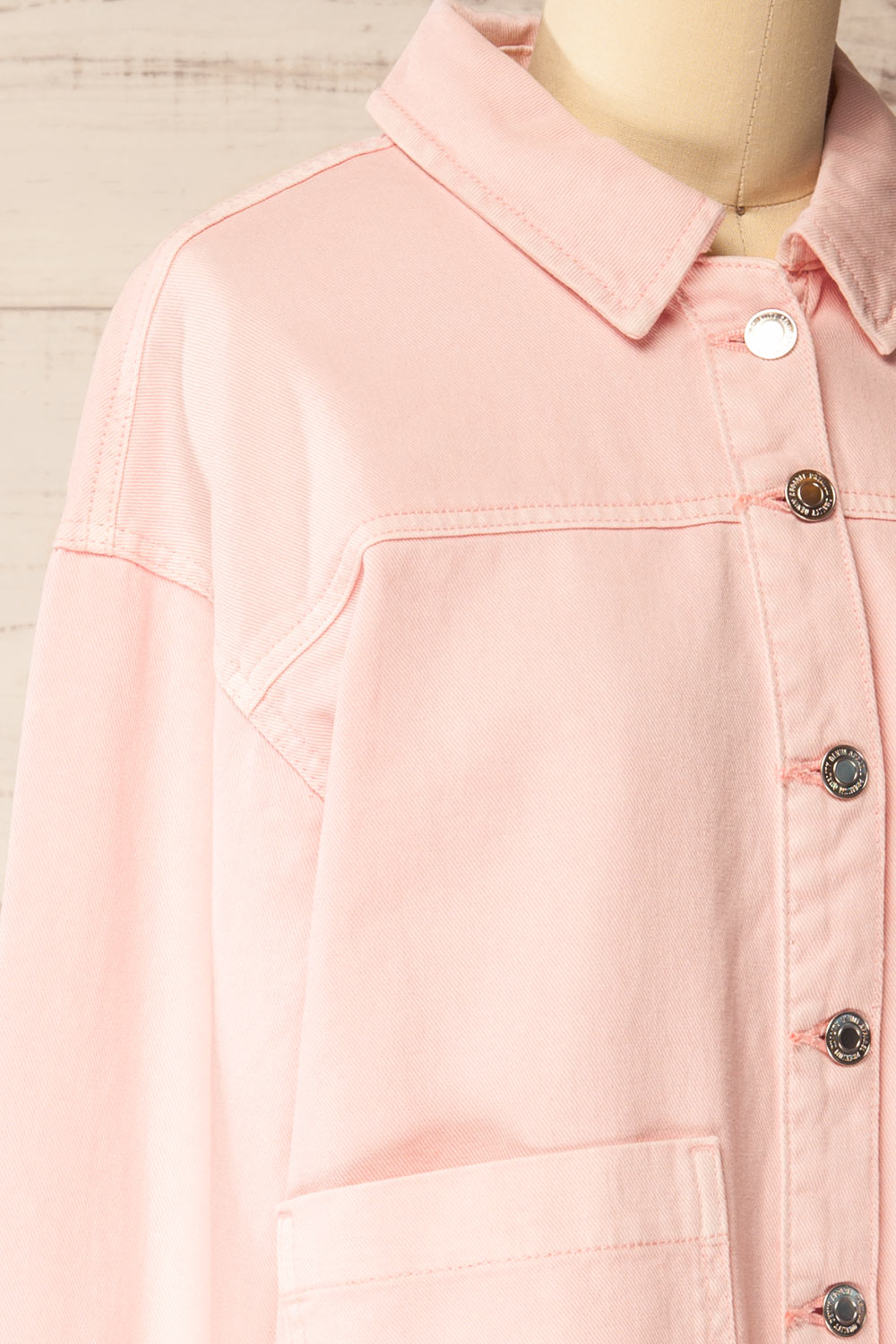 Matera Pink Denim Button-Up Jacket with Pockets | La petite garçonne side