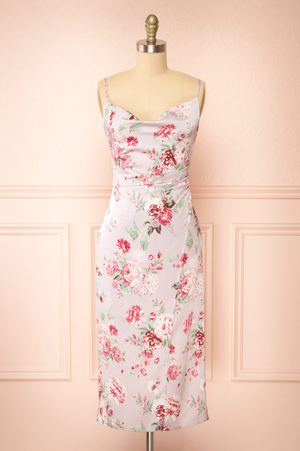 Mauvali Cowl Neck Floral Midi Dress | Boutique 1861 front view