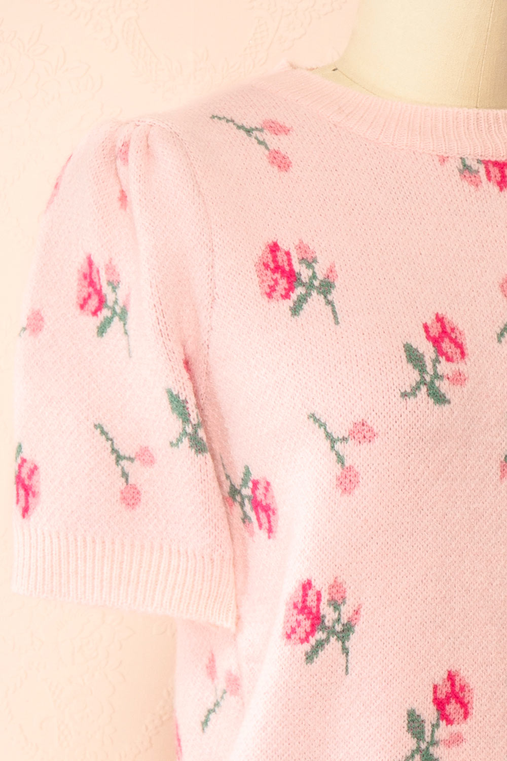 Mavis Pink Knit Top with Floral Pattern | Boutique 1861 side
