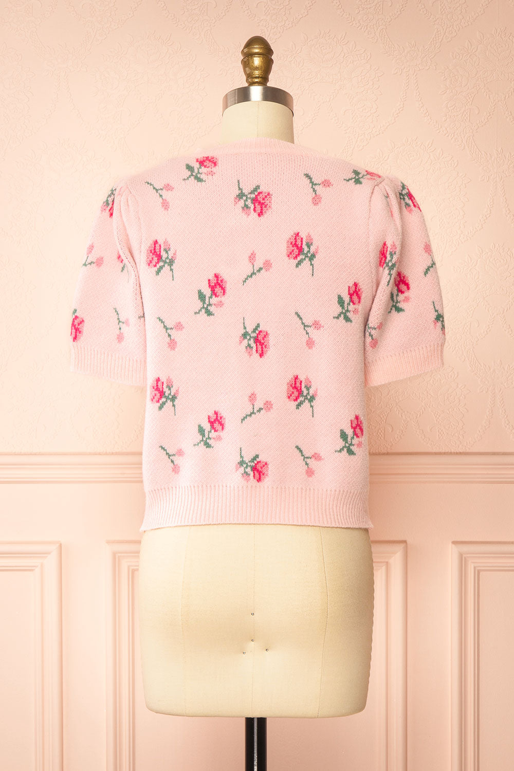 Mavis Pink Knit Top with Floral Pattern | Boutique 1861 back view