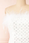 Mayurika White Strapless Sequin Midi Dress w/ Feathers | Boudoir 1861 front close-up