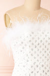Mayurika White Strapless Sequin Midi Dress w/ Feathers | Boudoir 1861 side close-up