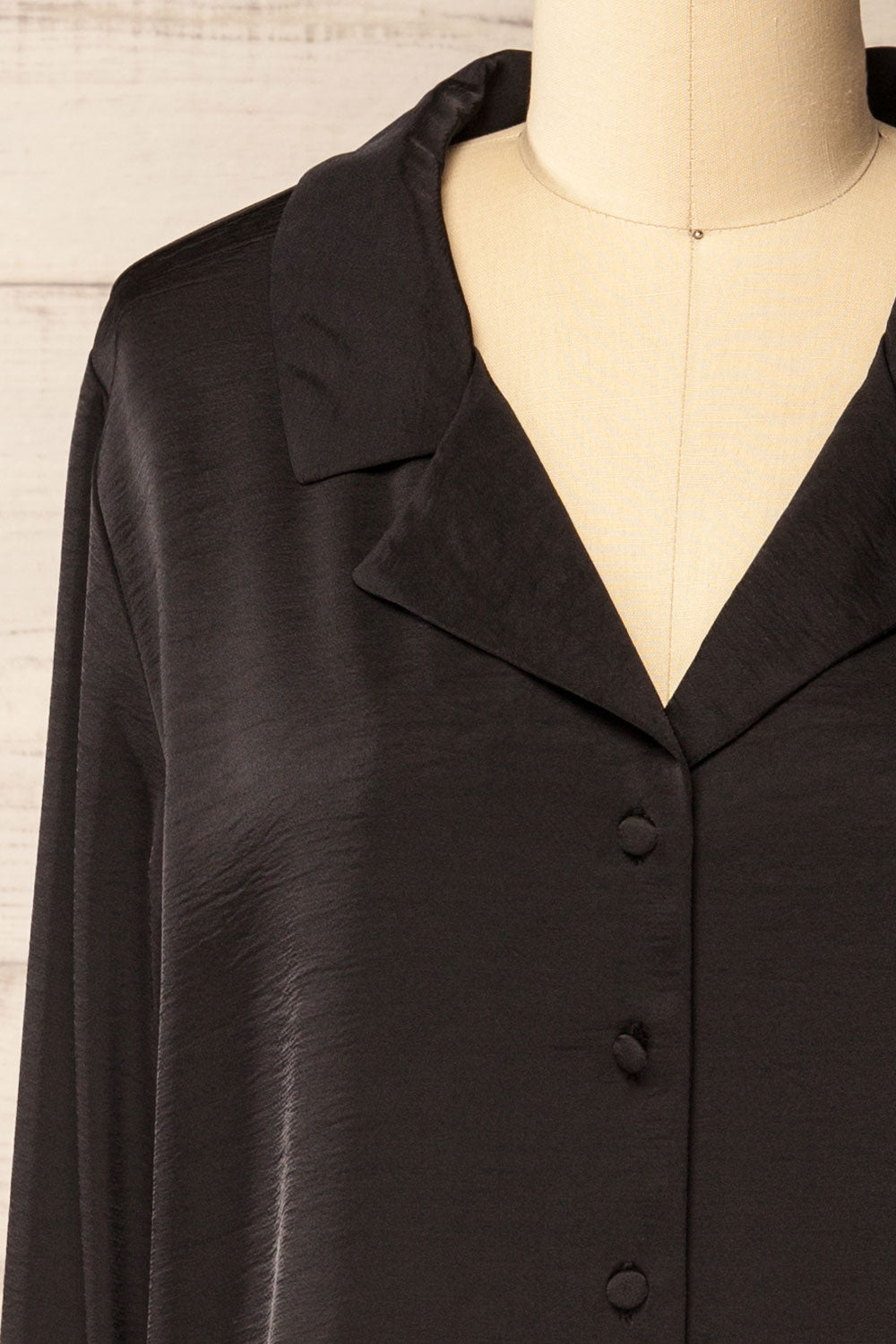Medan Black Buttoned-Up Satin Blouse | La petite garçonne front 